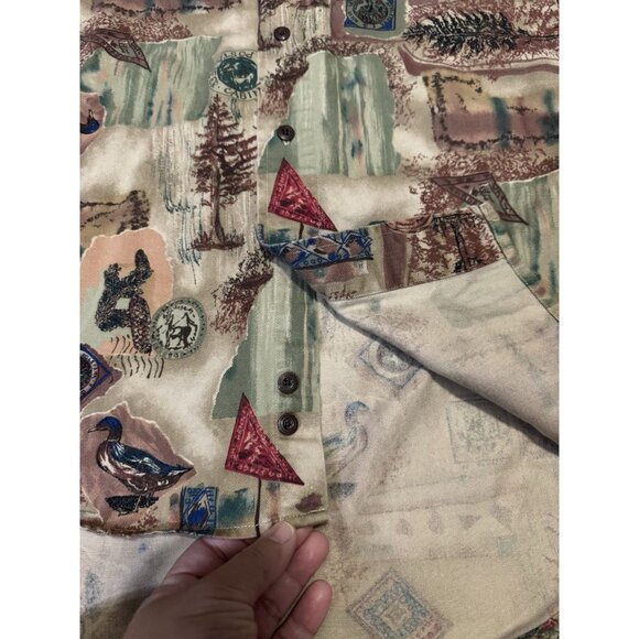 Vintage COLOURS ALEXANDER Brown Button Up Shirt Duck Print Outdoor Hunting M - Picture 4 of 8